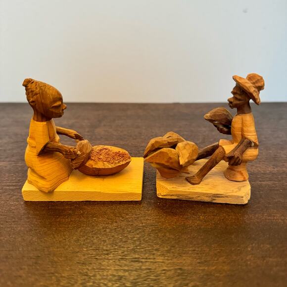 Vintage 1982 Two African Wood Carvings Man Woman Hand Carved 3” Figures Folk Art - Picture 5 of 13